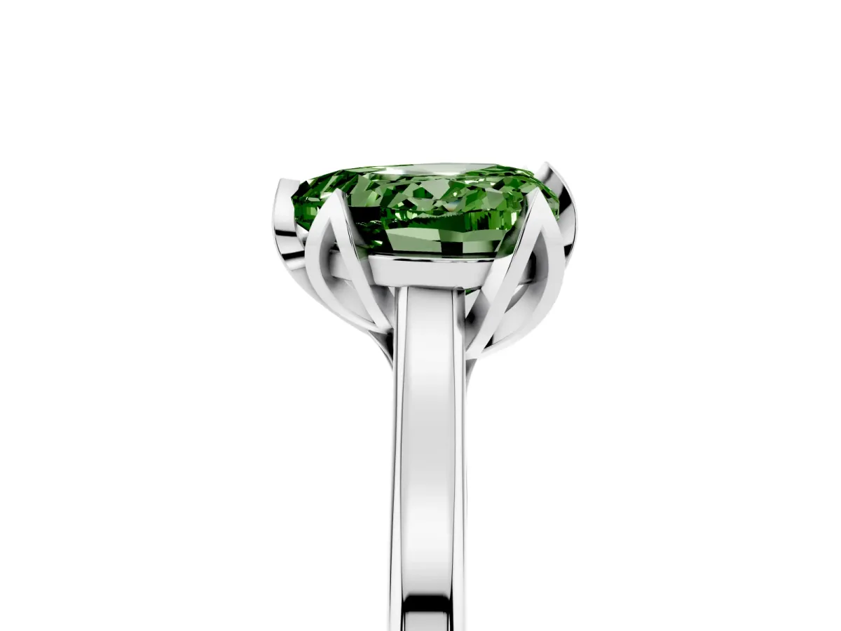 Fancy Green Heart Cut Diamond Solitaire Ring with Flower Prong Setting and Classic Band Platinum