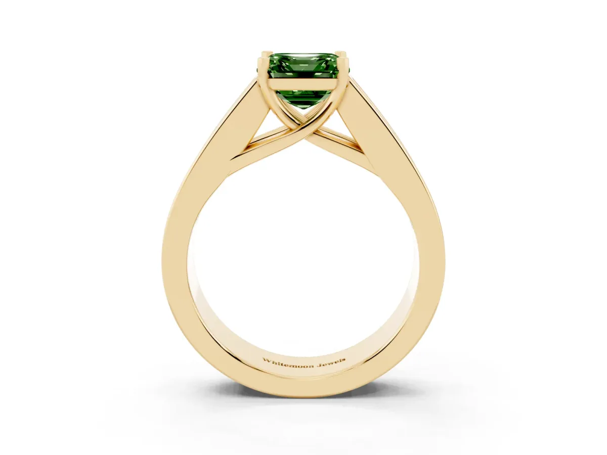 Fancy Green Asscher Cut Cut Channel Set Solitaire Ring with Four-Prong Setting Yellow gold
