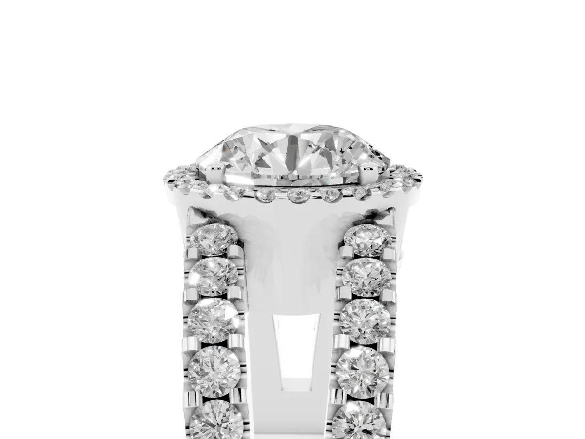 Round Cut Cut Halo Split Shank Diamond Ring with Four-Prong Setting Platinum