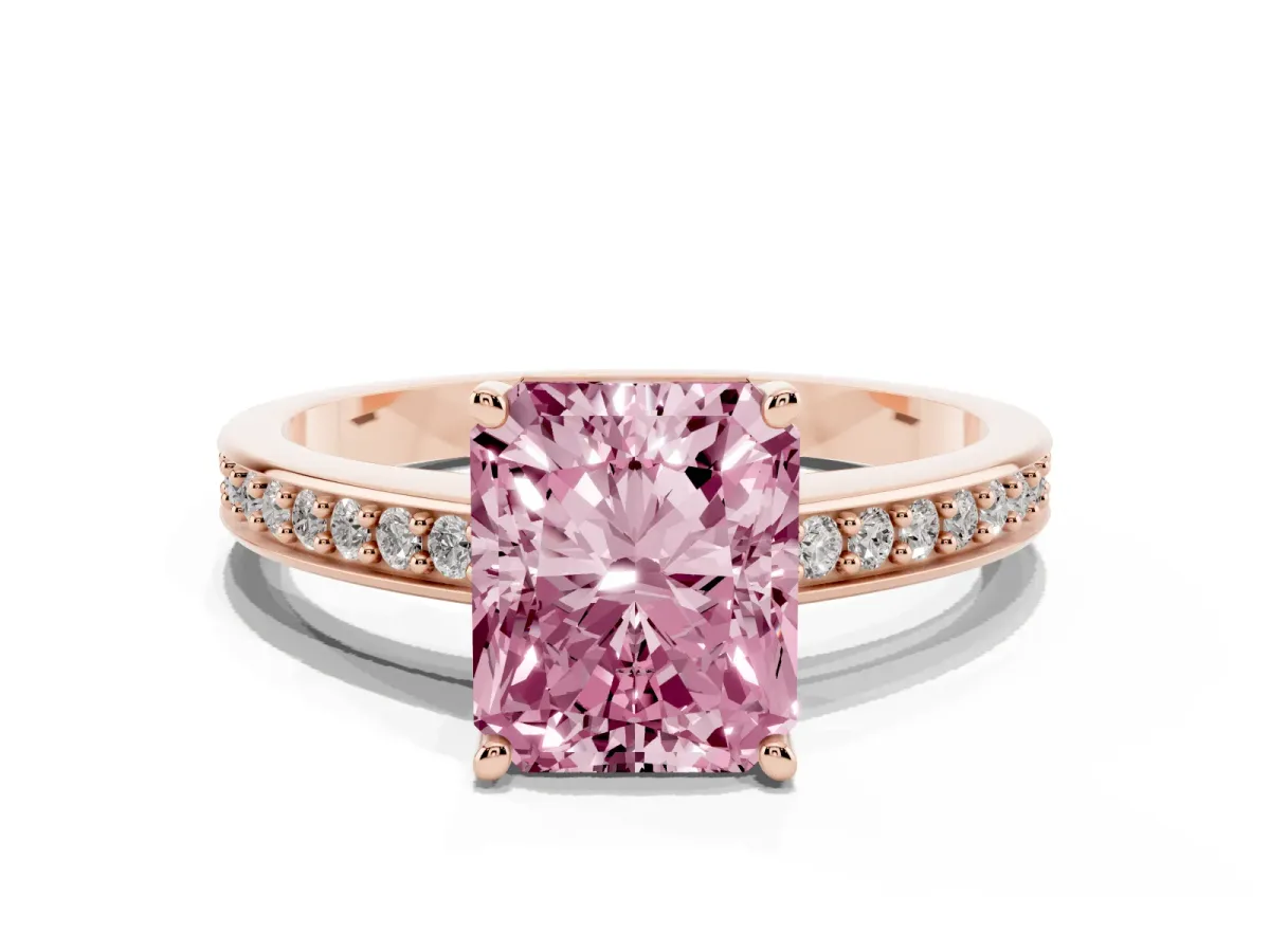 Fancy Pink Radiant Cut Solitaire Pavé Band Prong Setting Ring Rose gold