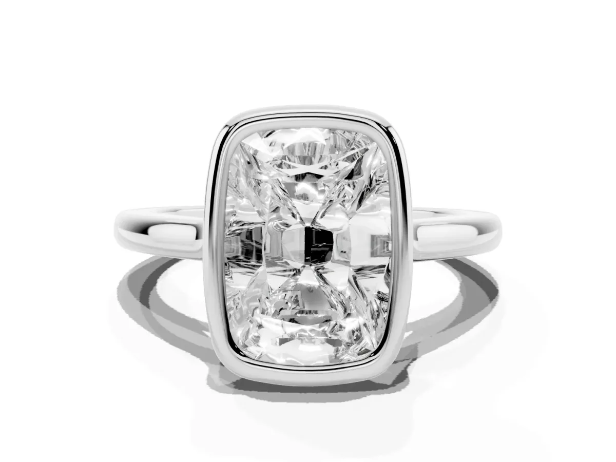 Old Mine Elongated Cushion Diamond Bezel Set Ring Silver