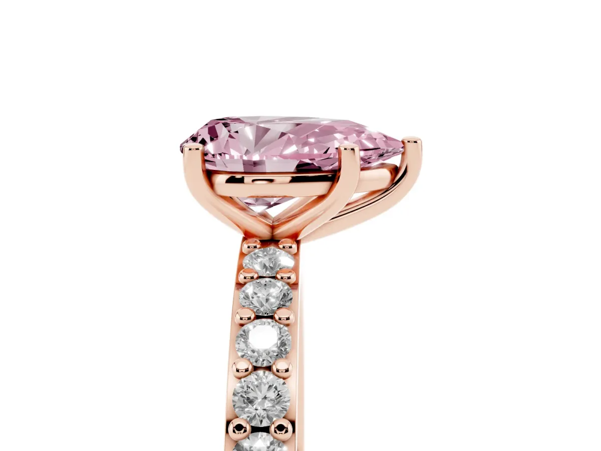 Fancy Pink Pear Cut Cut Diamond Solitaire with Pave Band and Four-Prong Setting Rose gold
