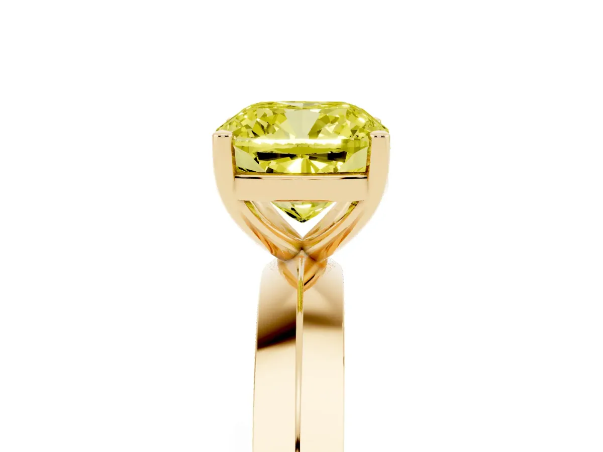 Fancy Yellow Cushion Cut Cut Solitaire Engagement Ring with Flat Band and Four-Prong Setting Yellow gold
