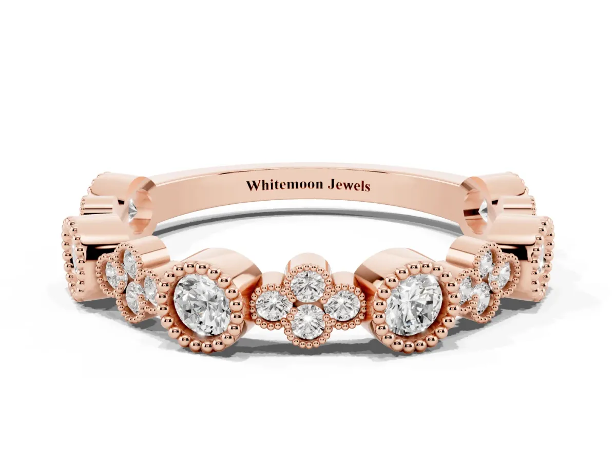 Milgrain Bezel Set Round Diamond Cluster Eternity Band Rose gold