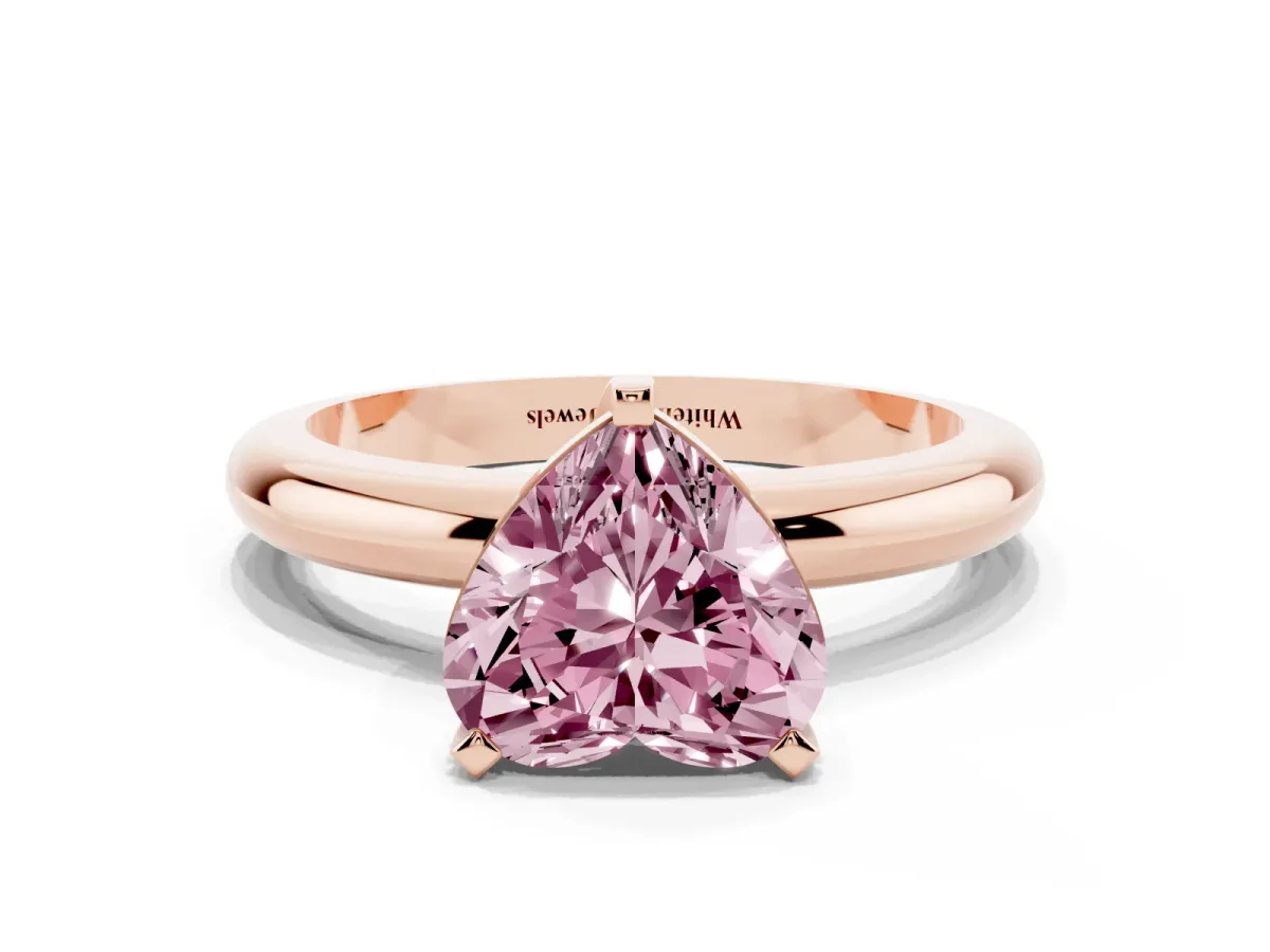 Fancy Pink Heart Cut Diamond Solitaire Engagement Ring with Round Band and Four-Prong Setting Rose gold