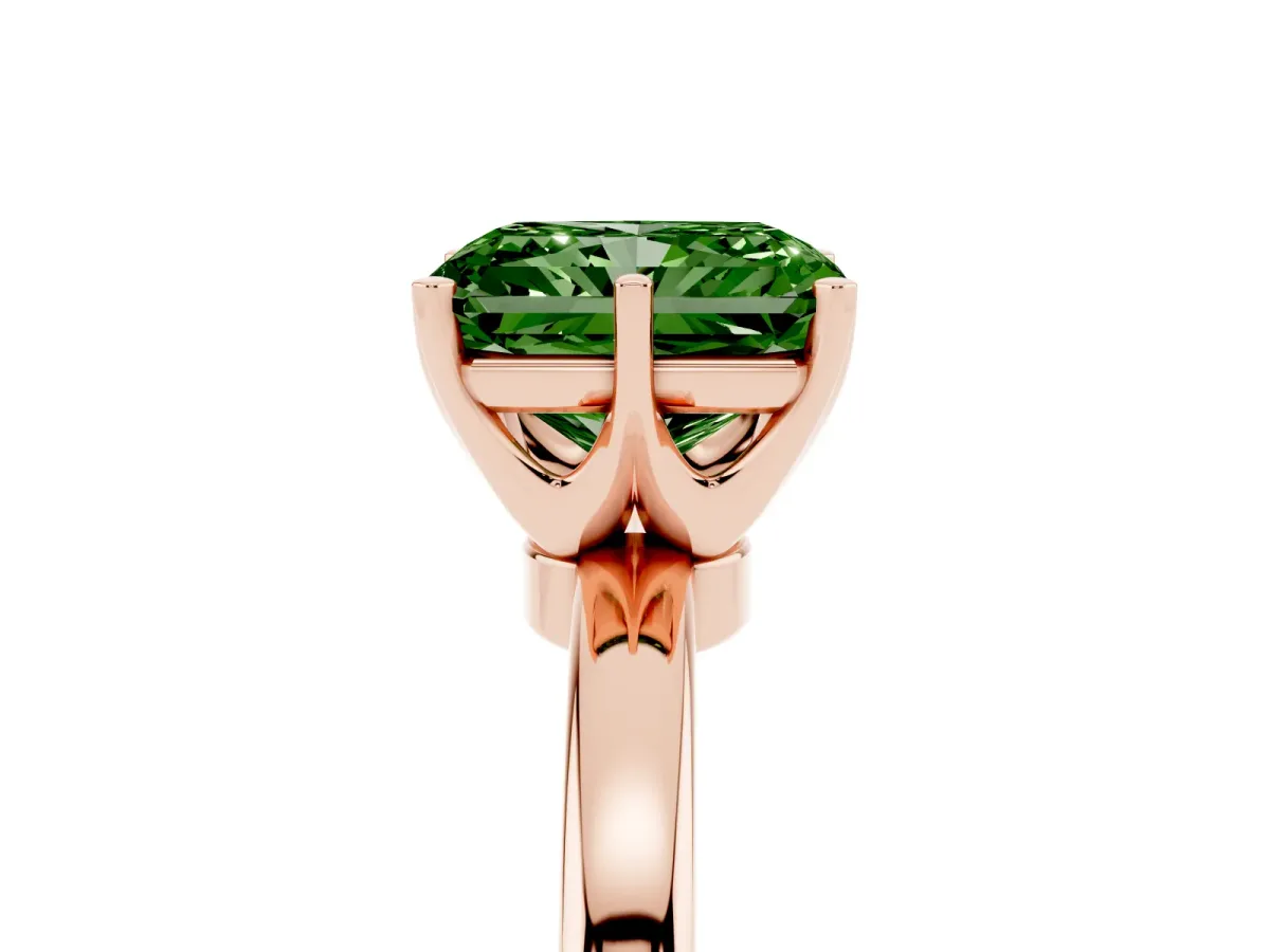 Fancy Green Radiant Cut Solitaire Diamond Ring with Six-Prong Setting on a Classic Band Rose gold