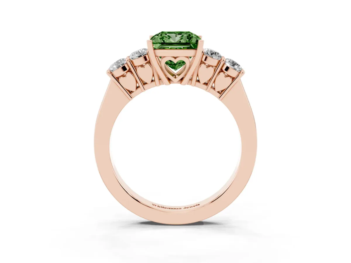 Fancy Green Princess Cut Cut Diamond Five-Stone Prong Set White Gold Ring Rose gold