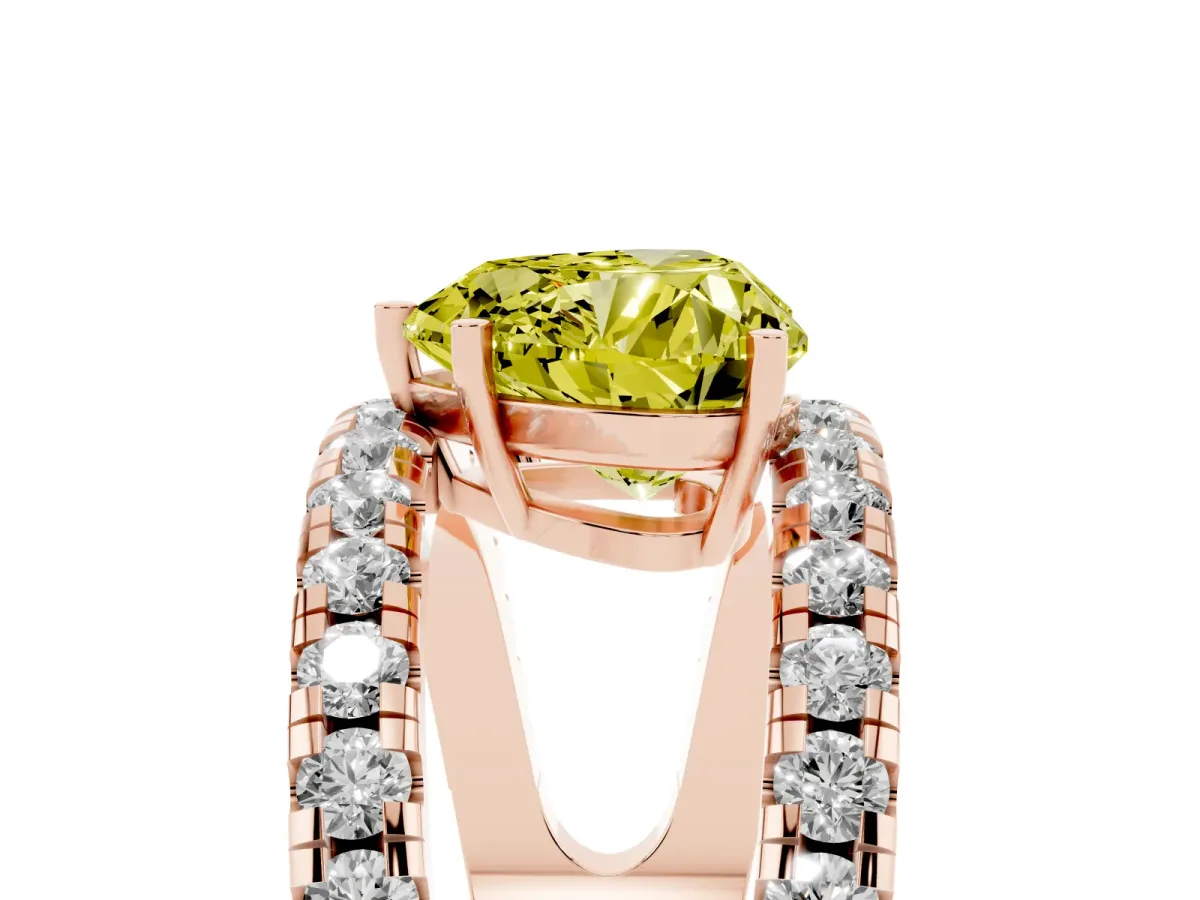 Fancy Yellow Heart Cut Solitaire Split Shank Pave Diamond Ring Rose gold