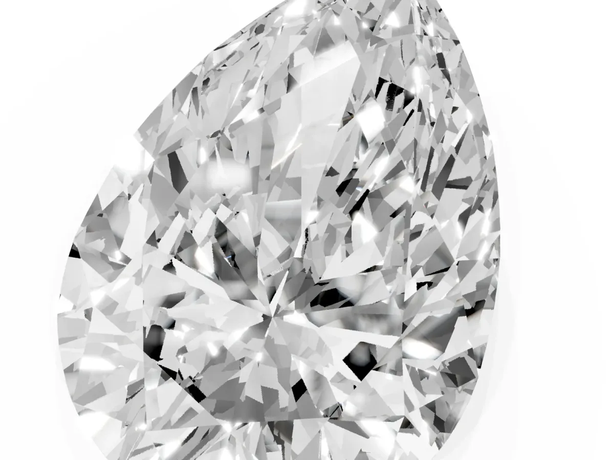 Pear Cut Diamond Ring with Marquise Side Stones and Prong Setting Silver