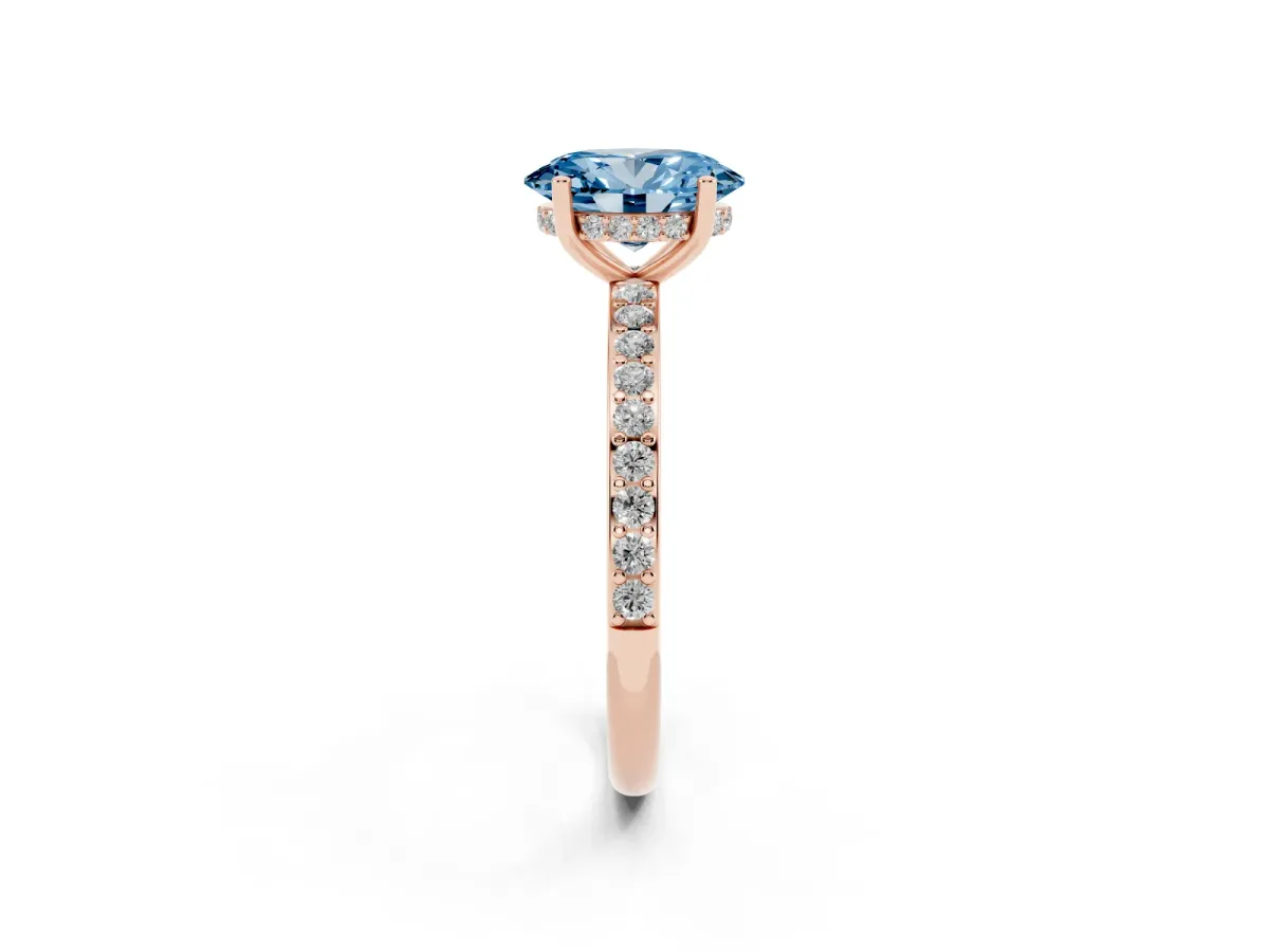 Fancy Blue Oval Cut Cut Diamond Pavé Band Ring with Four-Prong Setting Rose gold