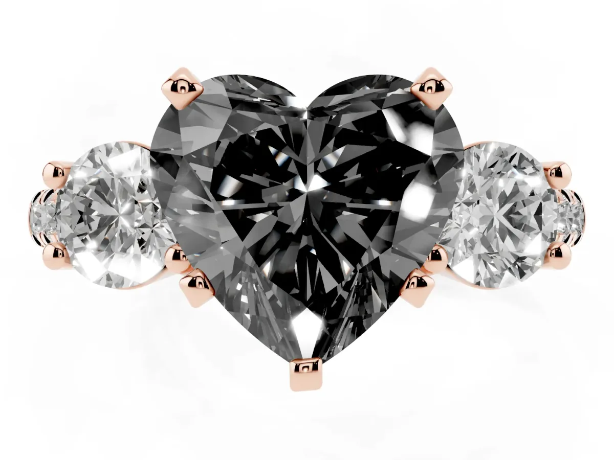 Fancy Black Three-Stone Heart Cut Diamond Pavé Band with Four-Prong Setting Rose gold