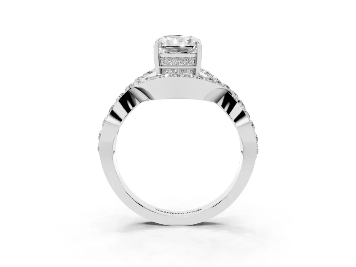 Radiant Cut Solitaire Twist Band Pavé Diamond Engagement Ring Platinum