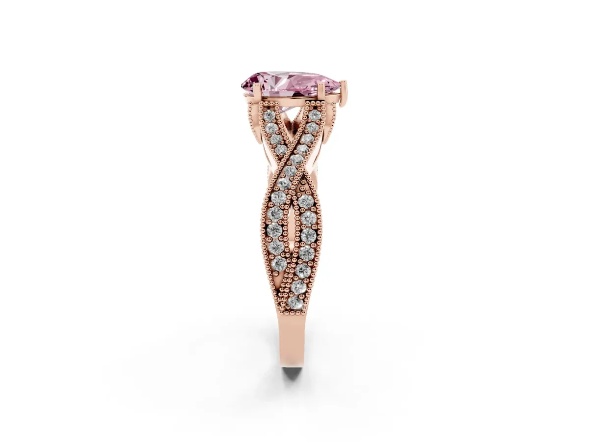 Fancy Pink Pear Cut Cut Diamond Twisted Band with Milgrain Pave Setting and Four-Prong Setting Rose gold