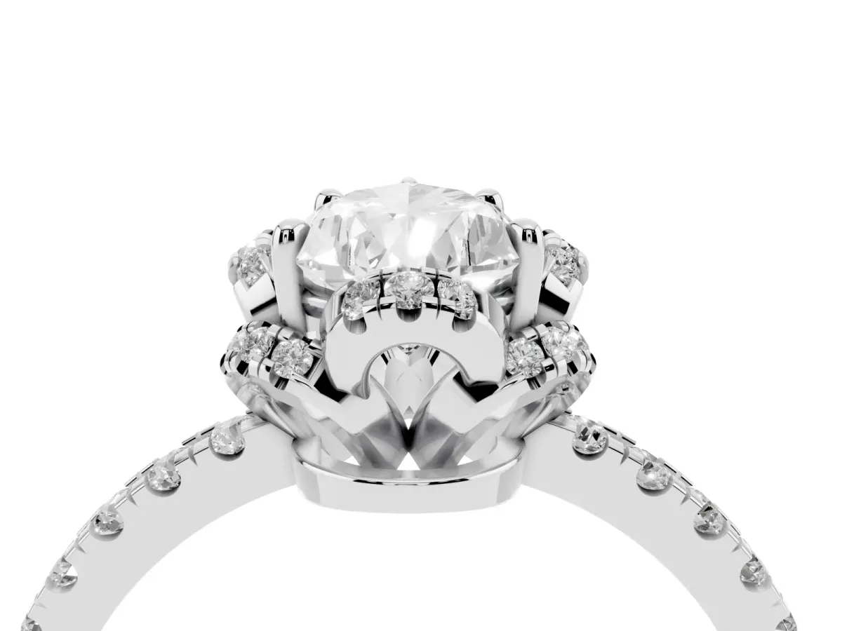 Pear Cut Halo Diamond Pave Band Ring with Four-Prong Setting Platinum