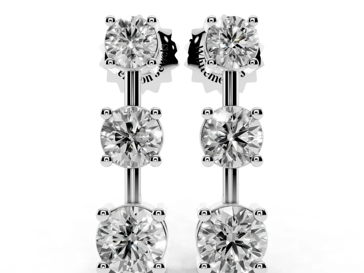 Three-Stone Round Cut Drop Earrings with Prong Setting Silver