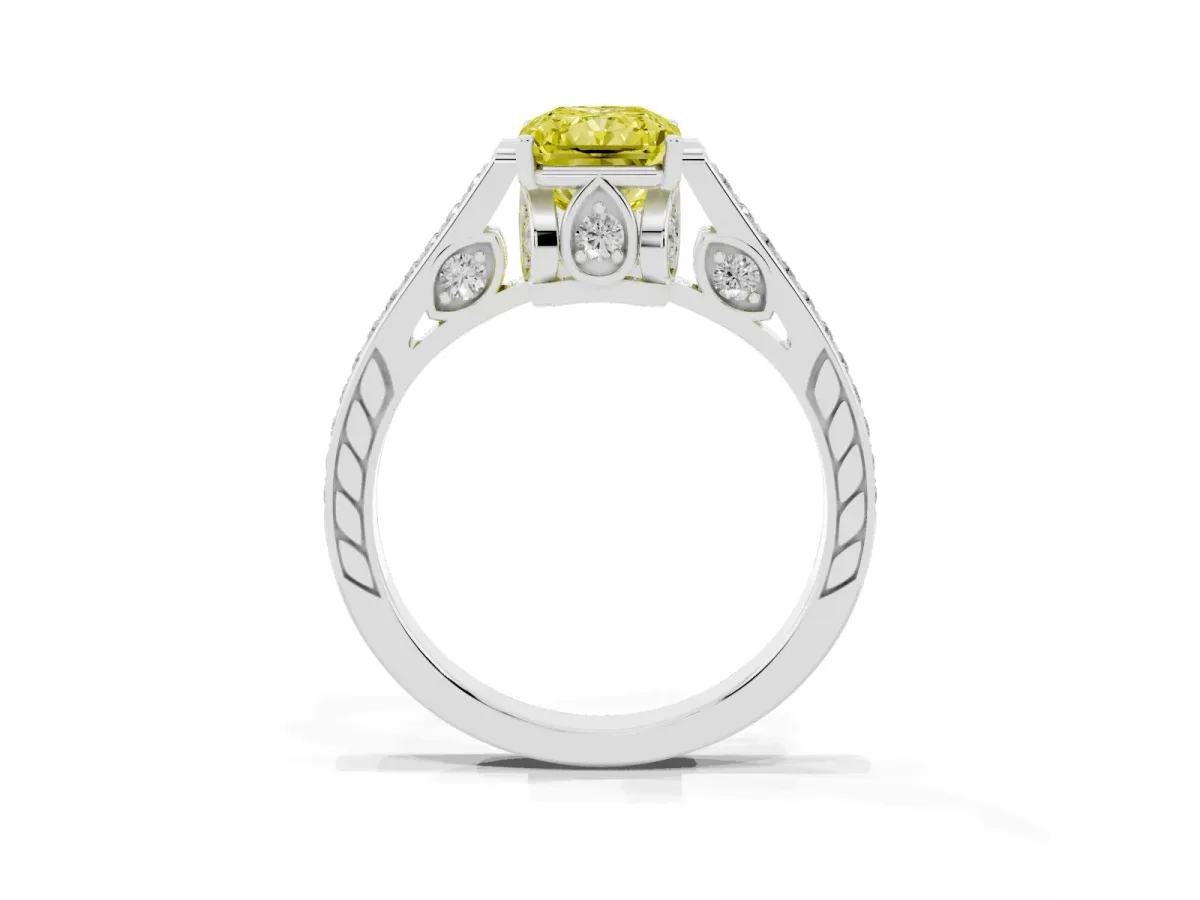 Fancy Yellow Radiant Cut Cut Cathedral Pave Diamond Engagement Ring with Six-Prong Setting Silver