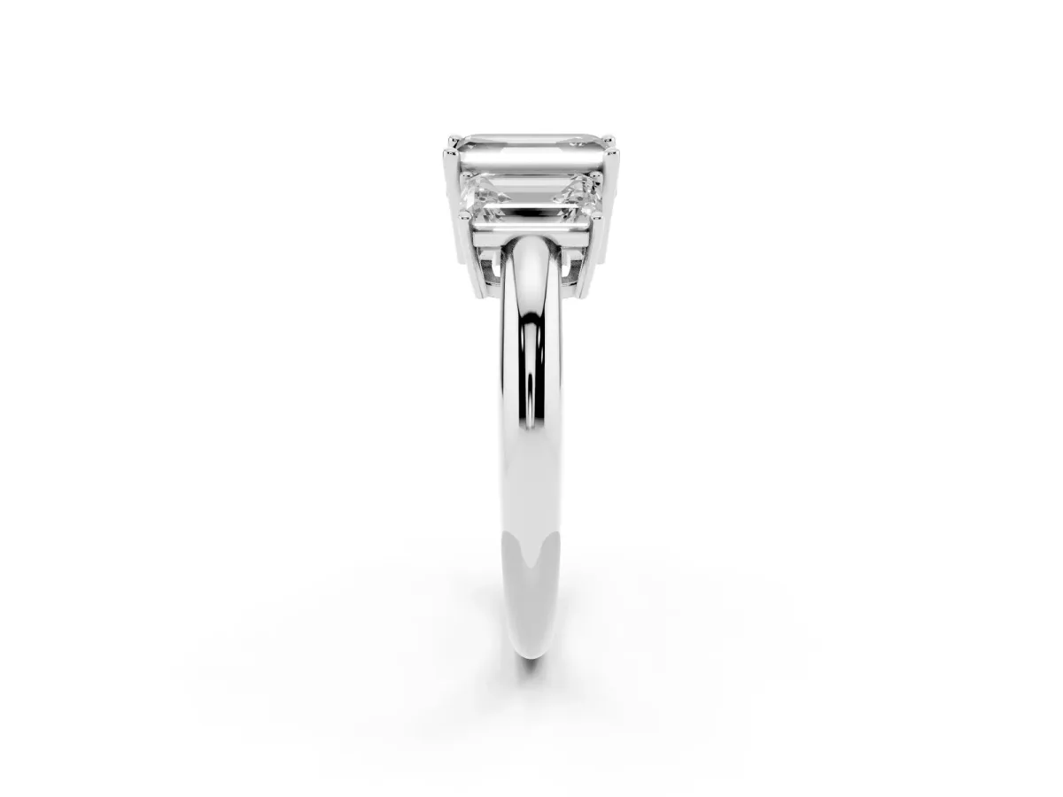 Fancy Black Three-Stone Emerald Cut Cut Diamond Engagement Ring with Prong Setting on a White Gold Band White gold