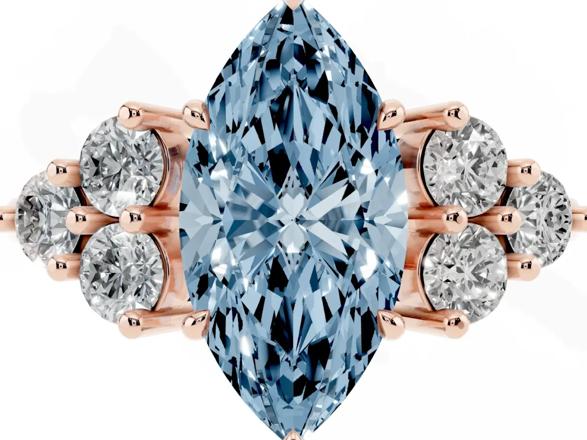 Fancy Blue Marquise Cut Brilliant Diamond Cluster Accent Solitaire Ring with Prong Setting Rose gold