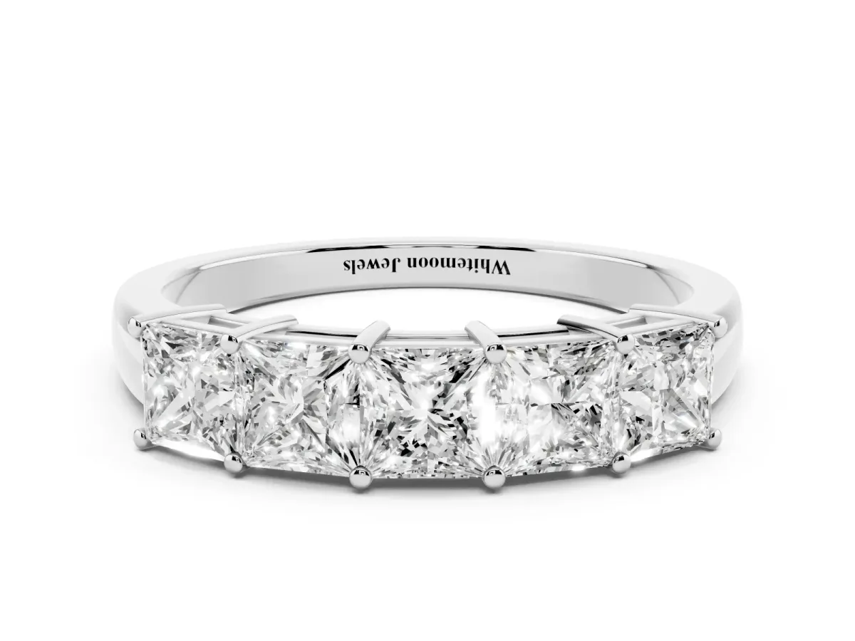 Princess Cut Five-Stone Diamond Band with Prong Setting Silver