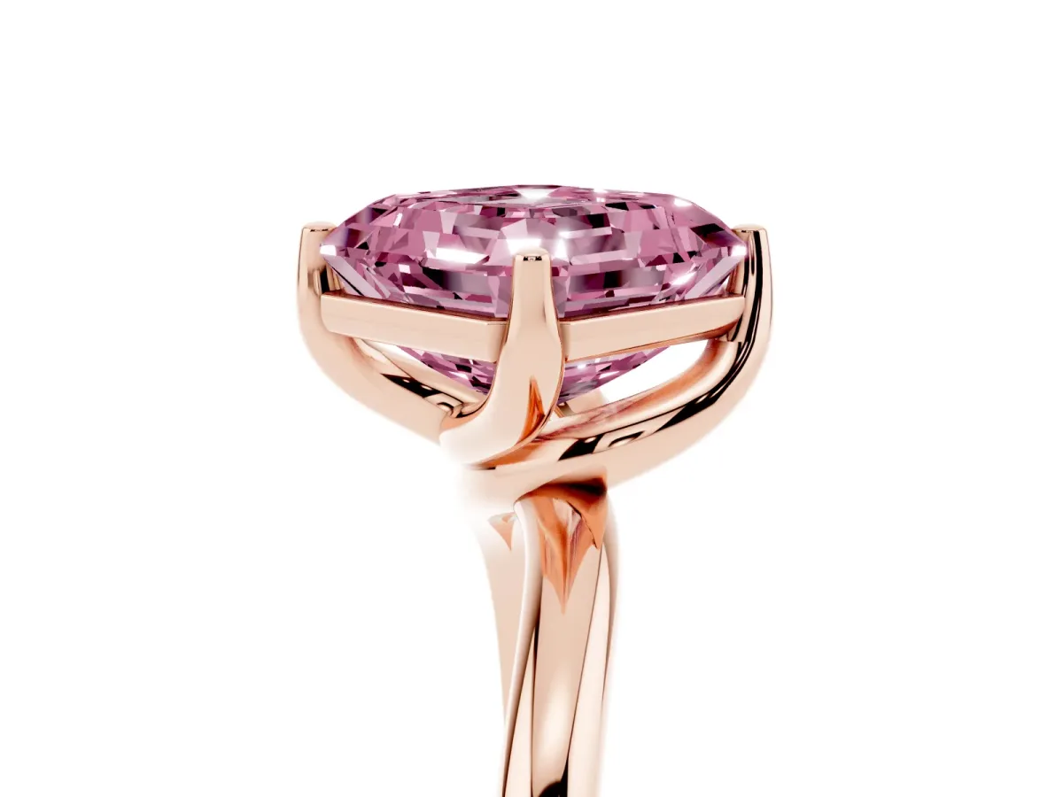Fancy Pink Asscher Cut Diamond Solitaire Engagement Ring with Four-Prong Setting and Classic Band Rose gold