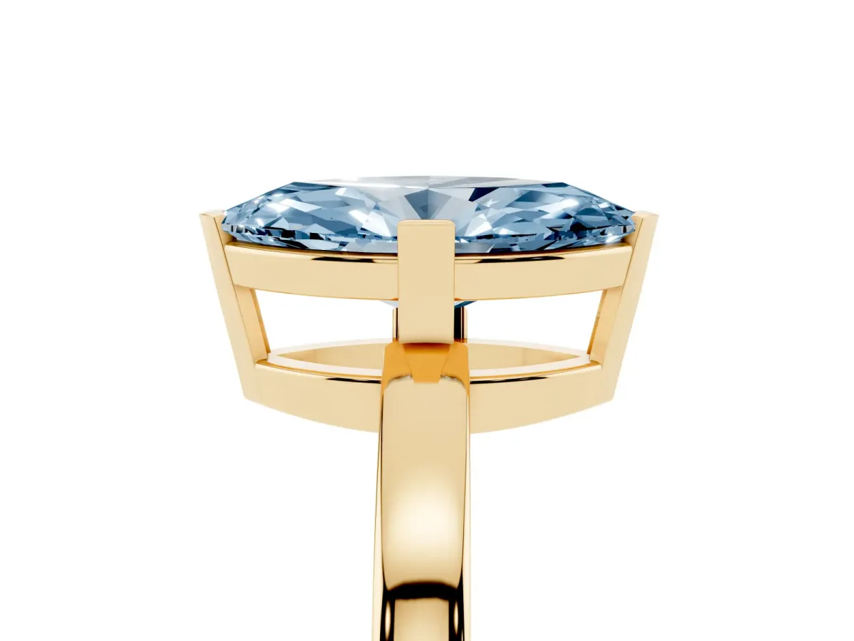 Fancy Blue Marquise Cut Cut Solitaire Ring with Four-Prong Setting and Classic Band Yellow gold