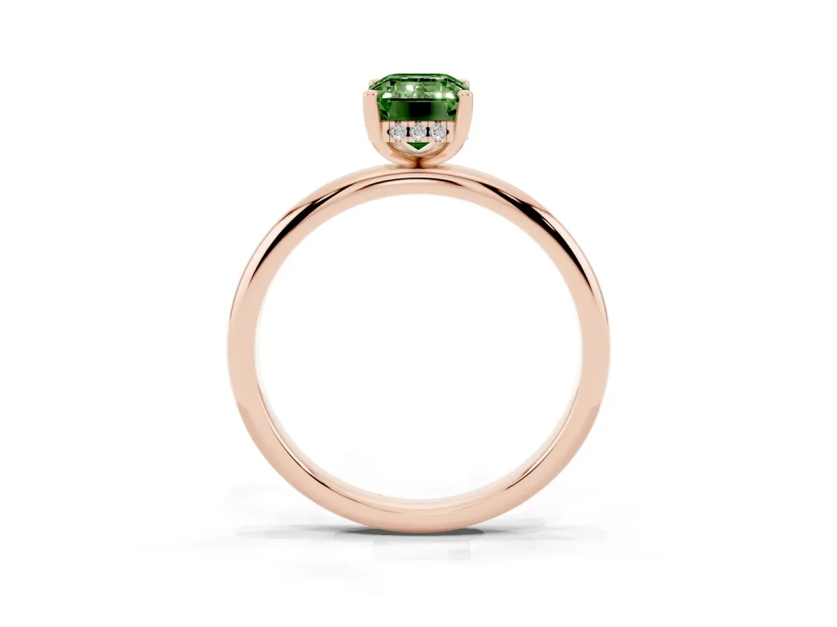 Fancy Green Emerald Cut Cut Solitaire Engagement Ring with Four-Prong Setting and Classic Band Rose gold