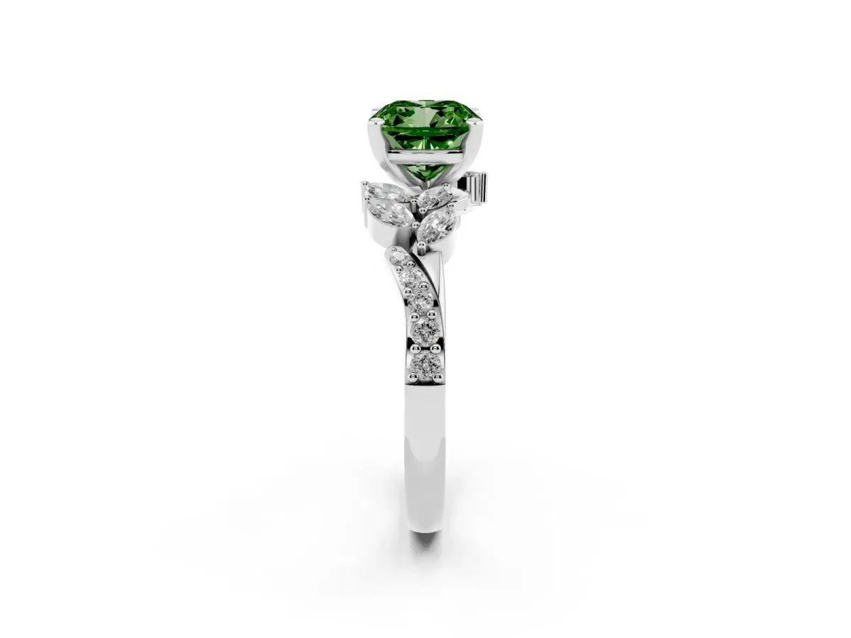Fancy Green Cushion Cut Solitaire Marquise Twist Band with Six-Prong Setting Silver