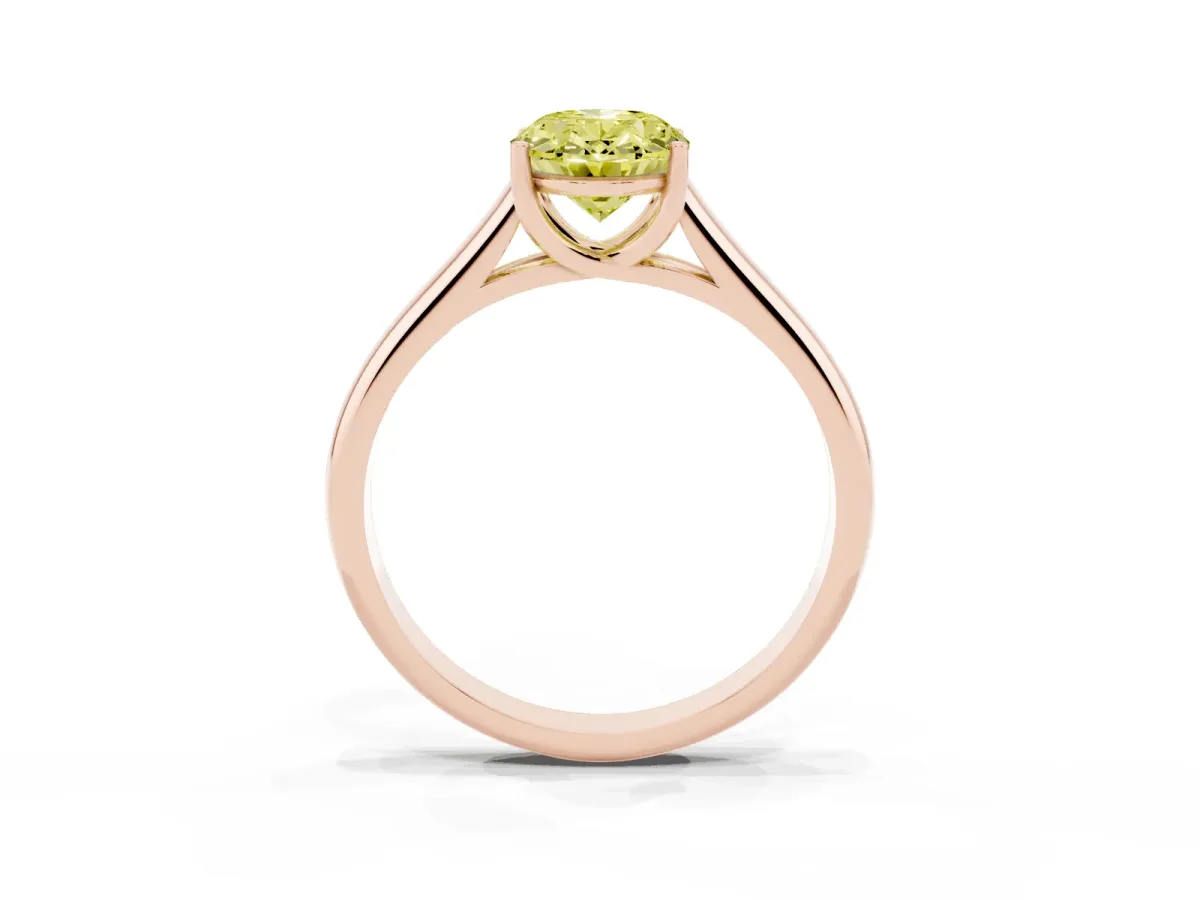 Fancy Yellow Oval Cut Solitaire Engagement Ring with Tapered Band and Four-Prong Setting Rose gold