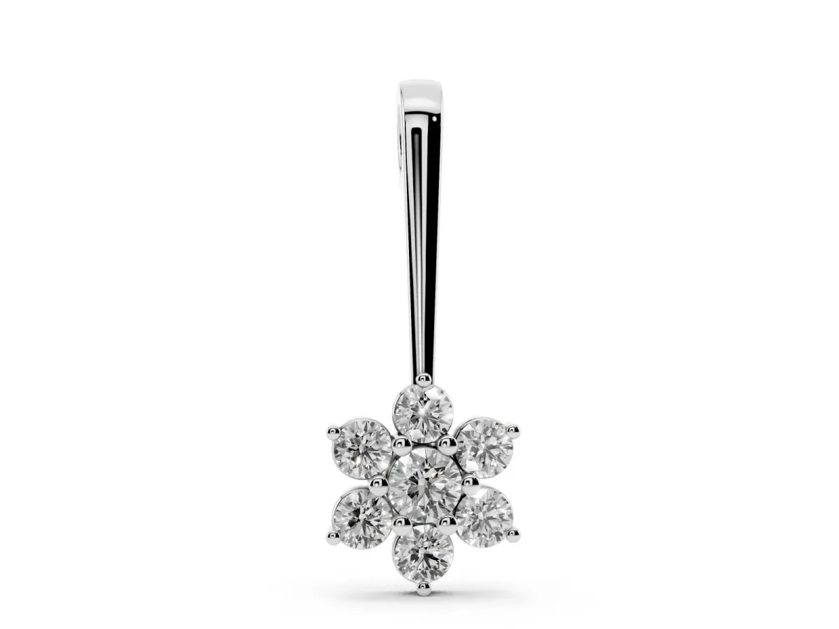 Round Diamond Cluster Pendant with Six-Prong Setting Silver