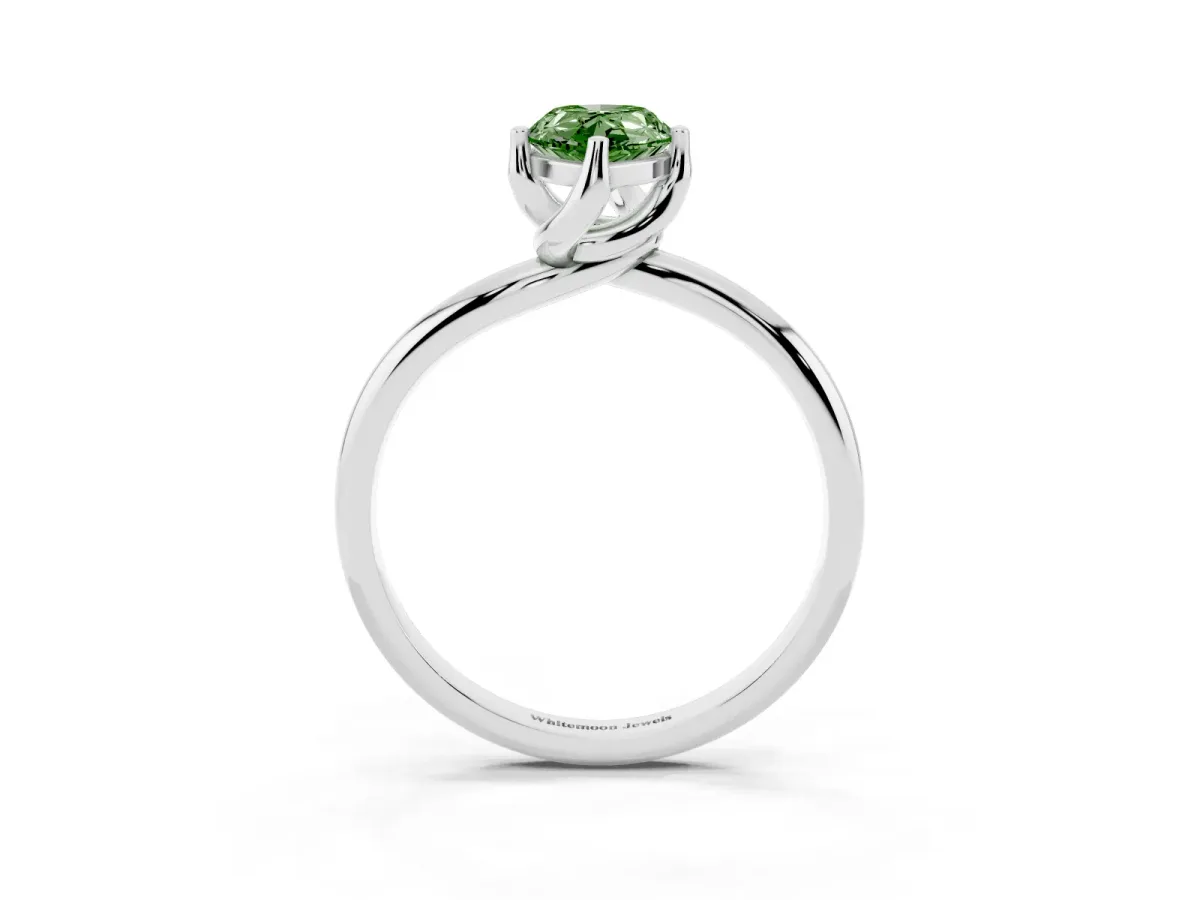 Fancy Green Pear Cut Diamond Solitaire Engagement Ring with Four-Prong Setting and Classic Band White gold