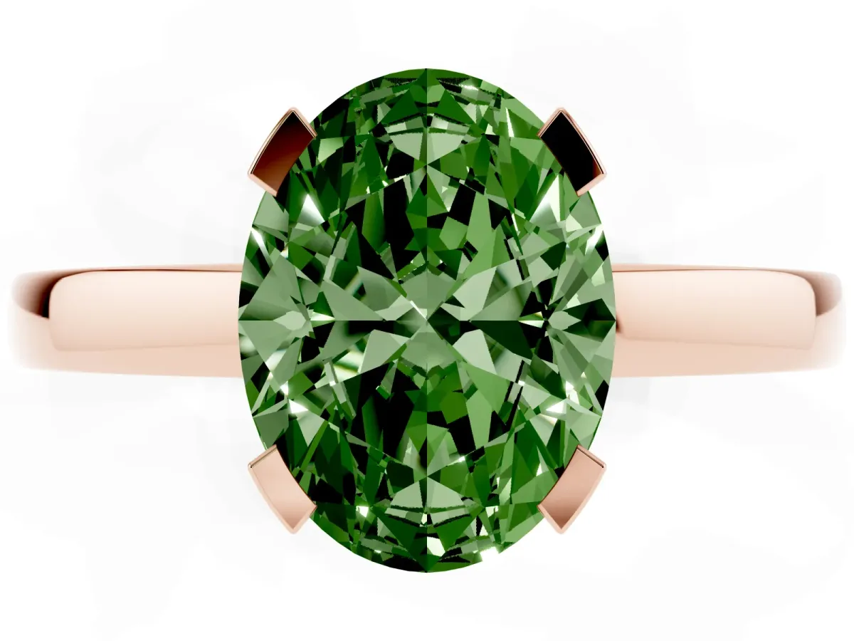 Fancy Green Oval Cut Cut Solitaire Ring with Four-Prong Setting and Classic Band Rose gold