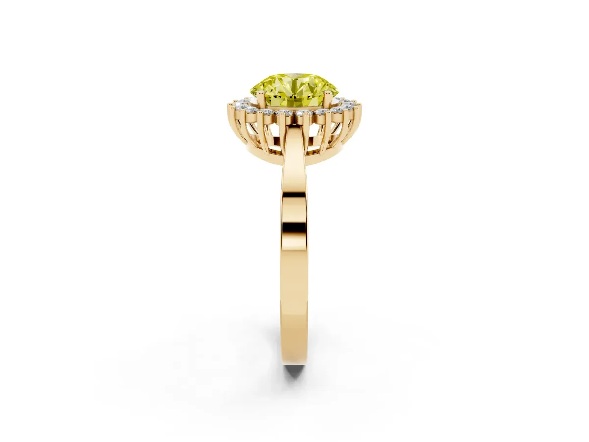 Fancy Yellow Round Cut Cut Diamond Halo Ring with Round Brilliant Halo and Solitaire Band Yellow gold
