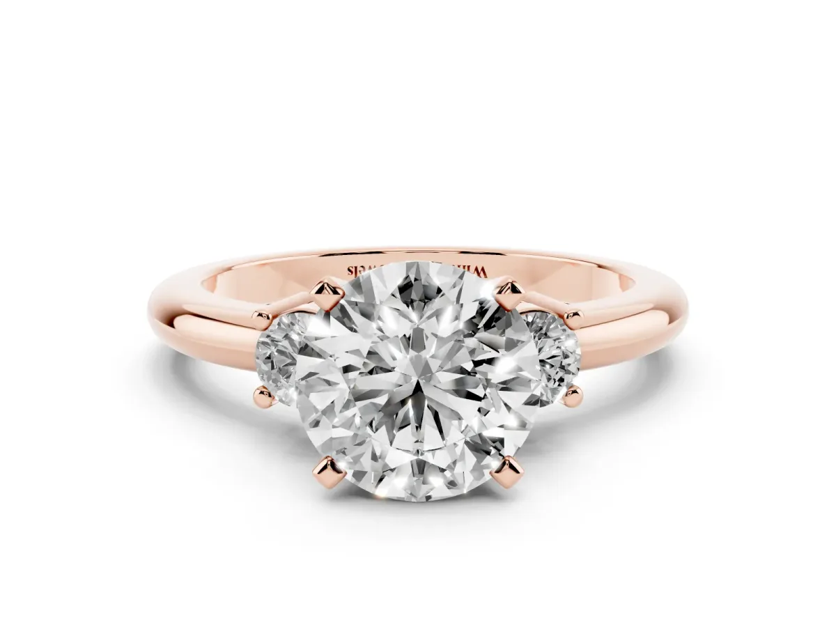 Three-Stone Round Cut Cut Diamond Solitaire with Prong Setting and Classic Band Rose gold