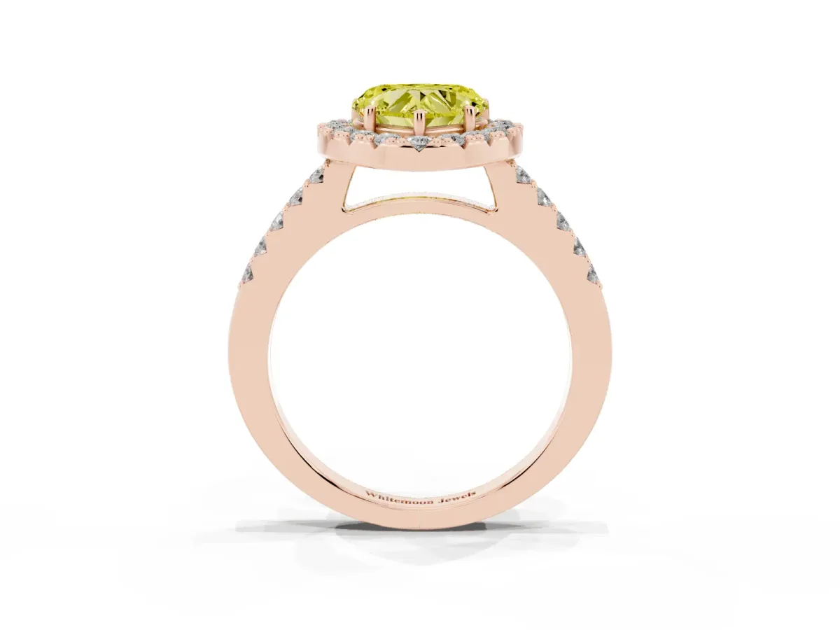 Fancy Yellow Heart Cut Halo Diamond Pavé Solitaire Ring Rose gold