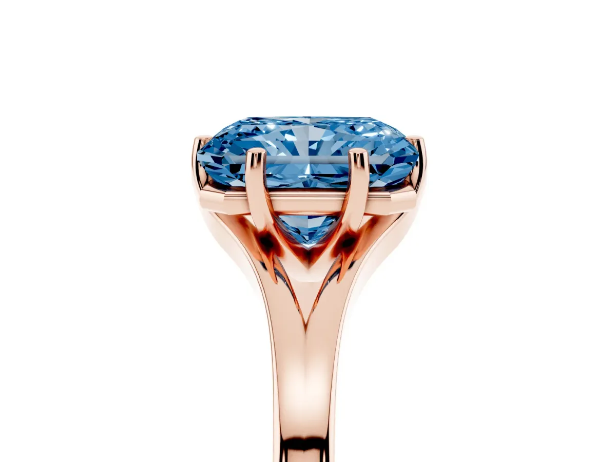 Fancy Blue Radiant Cut Solitaire Diamond Ring with Six-Prong Setting and Tapered Band Rose gold