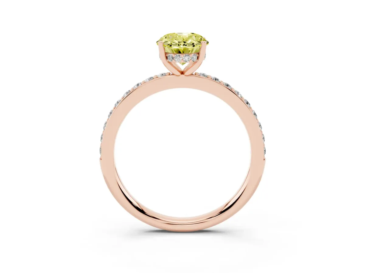Fancy Yellow Oval Cut Cut Diamond Pavé Band Ring with Four-Prong Setting Rose gold