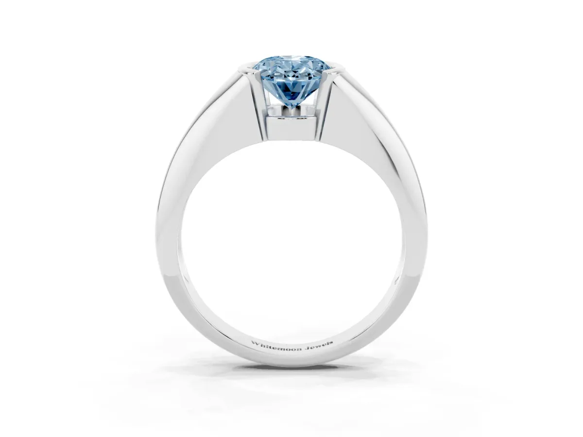 Fancy Blue Oval Cut Solitaire Tension Set Diamond Ring Silver