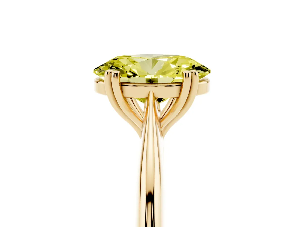 Fancy Yellow Oval Cut Solitaire Diamond Ring with Six-Prong Setting and Classic Band Yellow gold