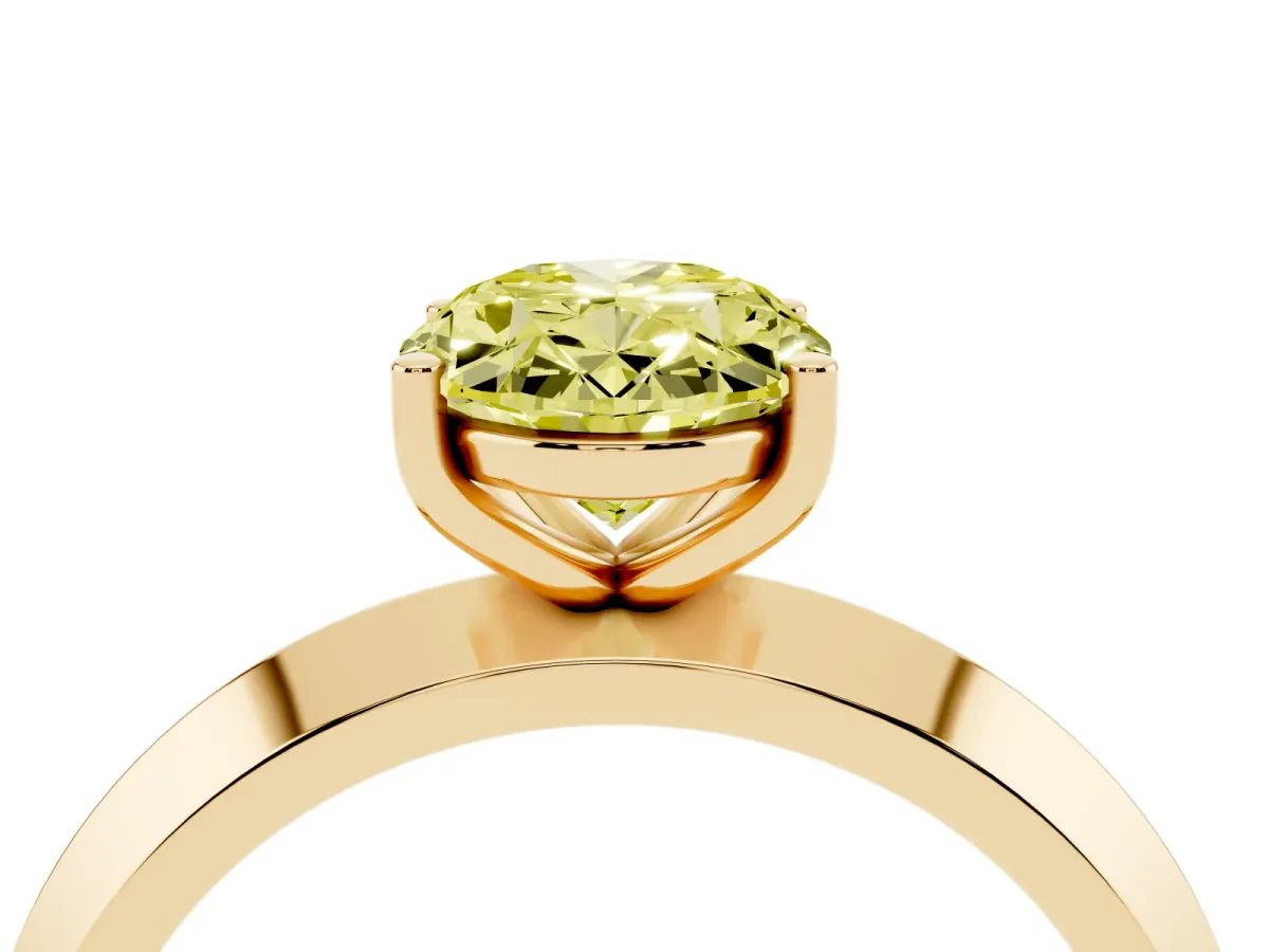 Fancy Yellow Oval Cut Cut Solitaire Engagement Ring with Flat Band and Four-Prong Setting Yellow gold