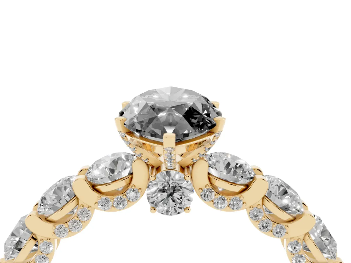 Fancy Black Marquise Cut Diamond Side Stone Engagement Ring with Four-Prong Setting Yellow gold