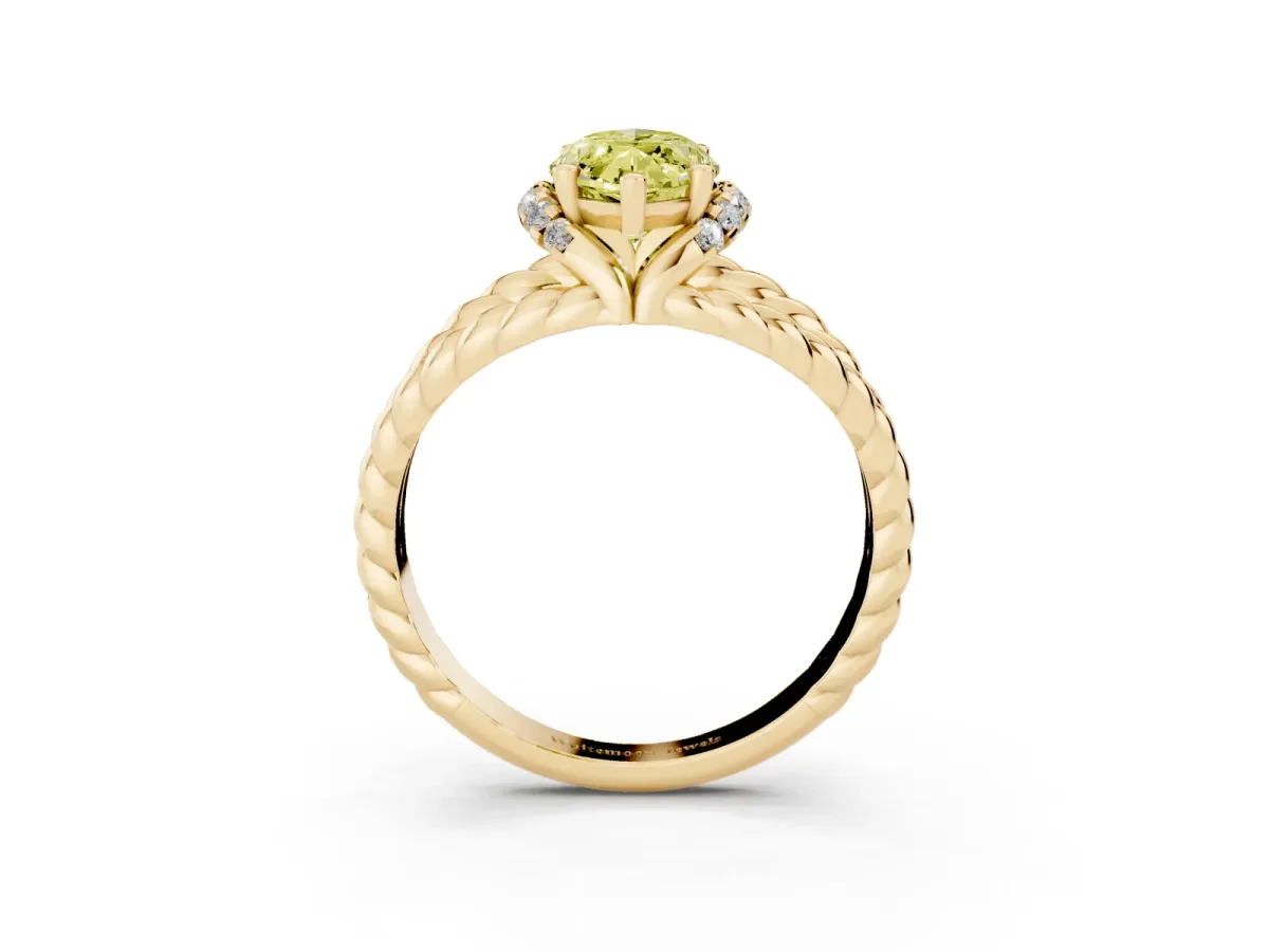 Fancy Yellow Marquise Cut Halo Twisted Band Four-Prong Ring Yellow gold