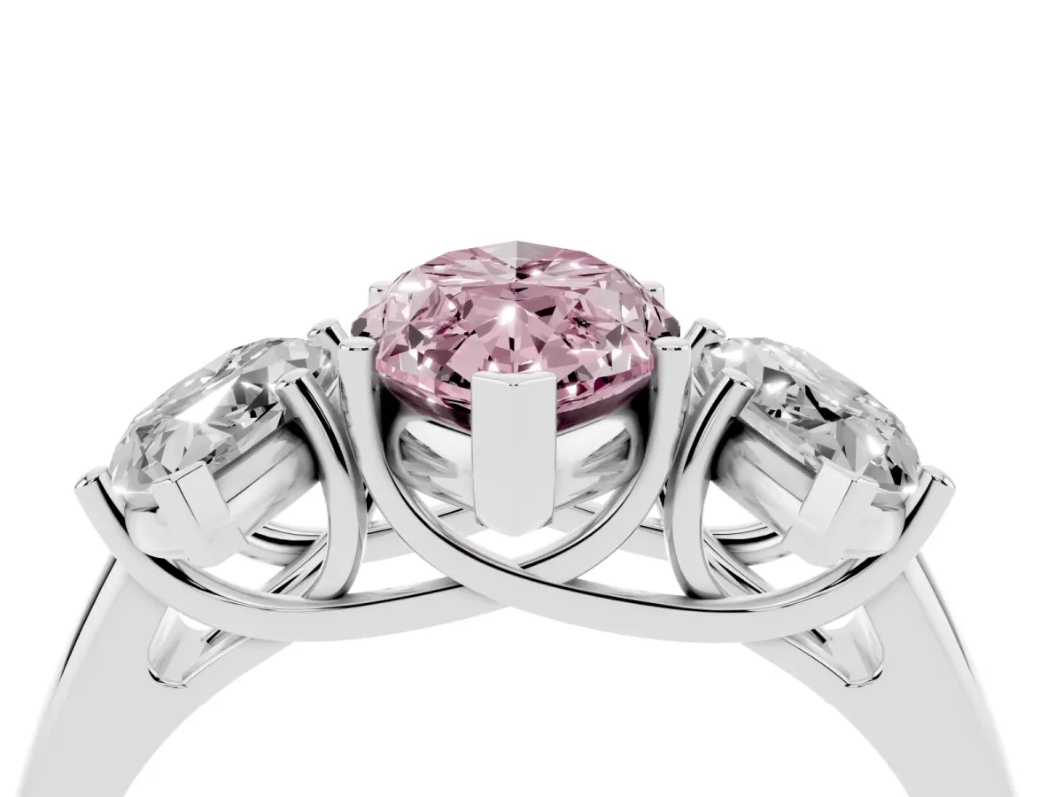 Fancy Pink Three-Stone Marquise Cut Diamond Engagement Ring with Prong Setting Platinum