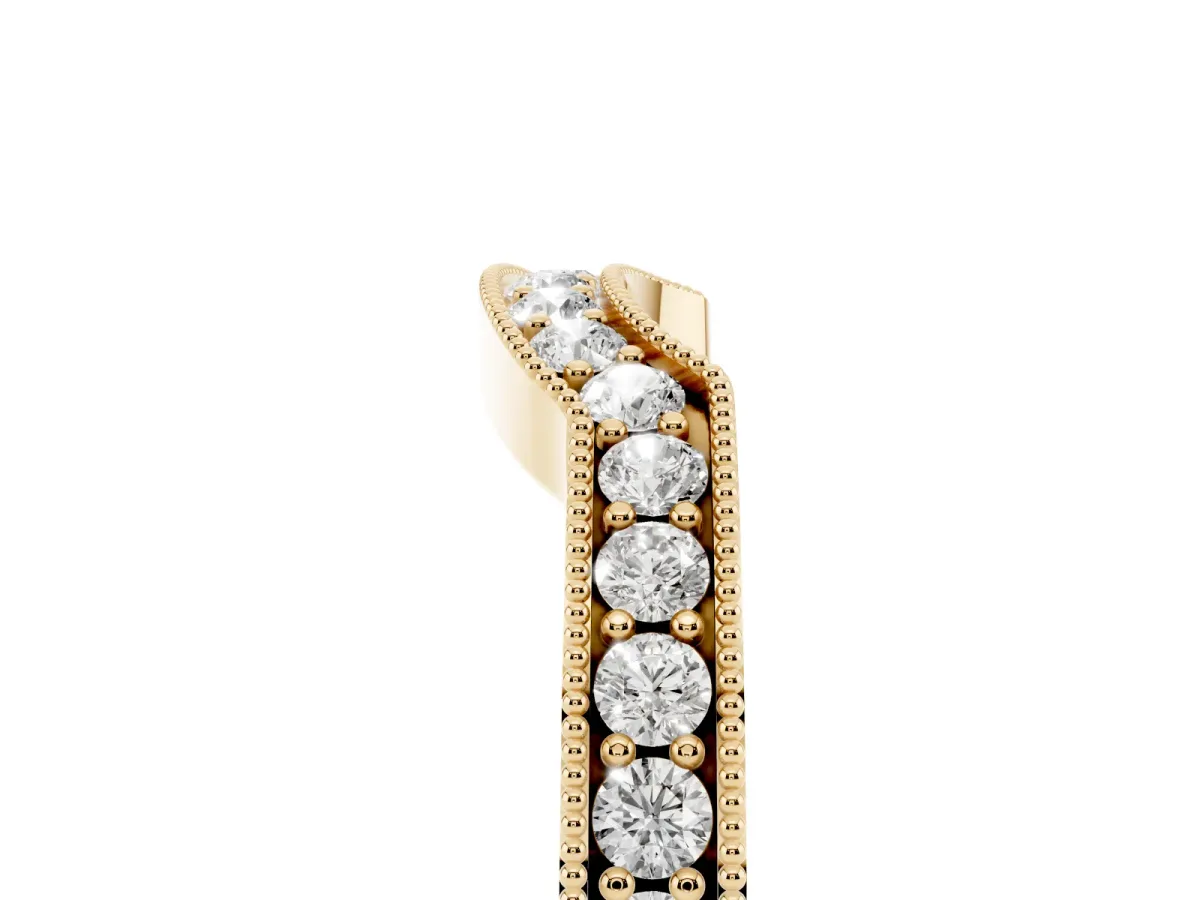 Curved Round Diamond Band with Milgrain Pavé Setting Yellow gold