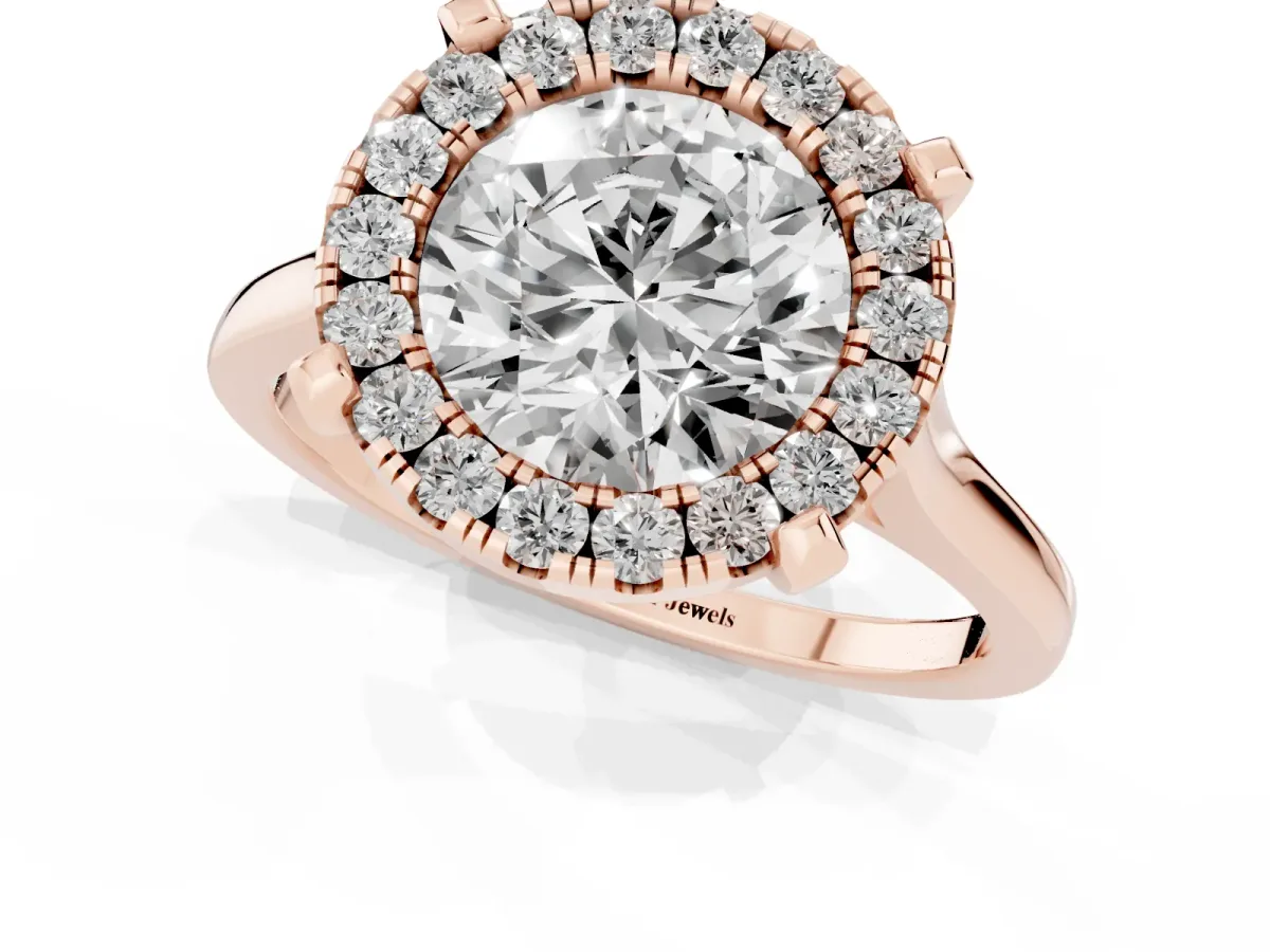 Round Cut Diamond Cluster Halo Solitaire with Four-Prong Setting Rose gold