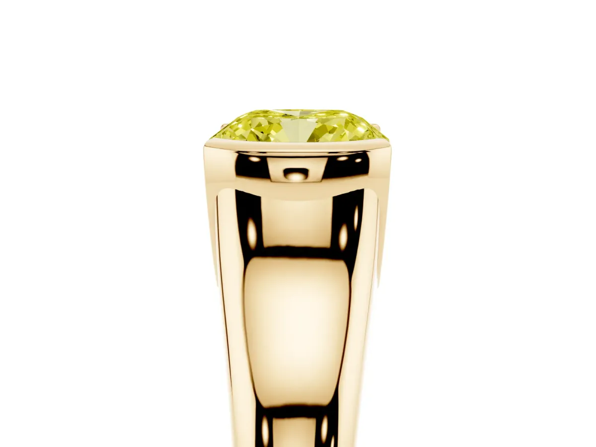 Fancy Yellow Cushion Cut Solitaire Tension Set Diamond Ring with Split Shank Band Yellow gold