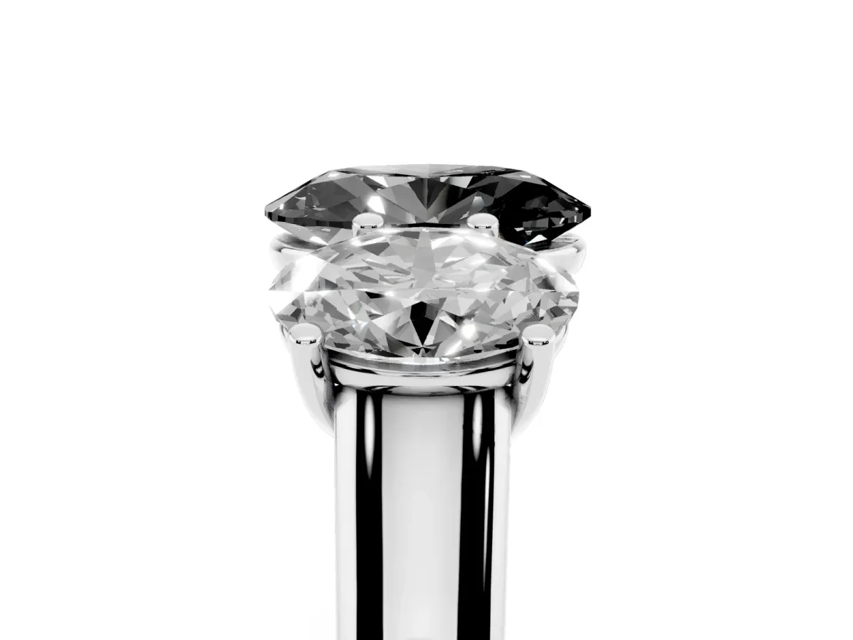 Fancy Black Oval Cut Three-Stone Diamond Ring with Prong Setting on a Classic Band Platinum