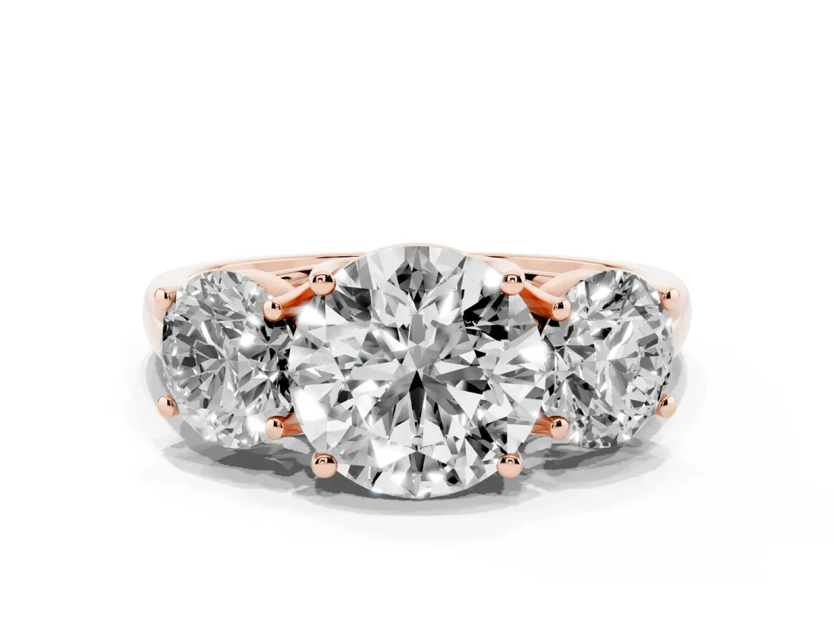 Three-Stone Round Cut Diamond Engagement Ring with Prong Setting Rose gold