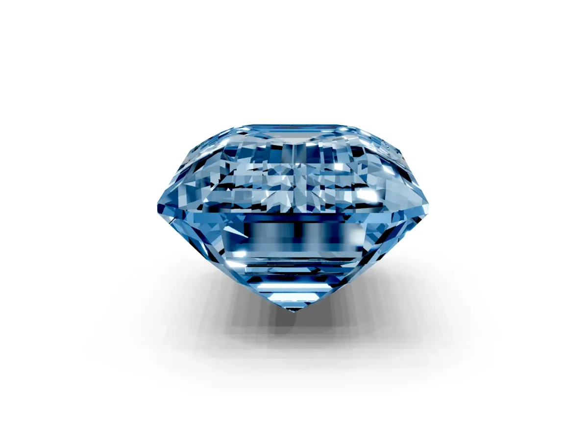 Fancy Blue Emerald Cut Solitaire Twist Band Six-Prong Setting Yellow gold