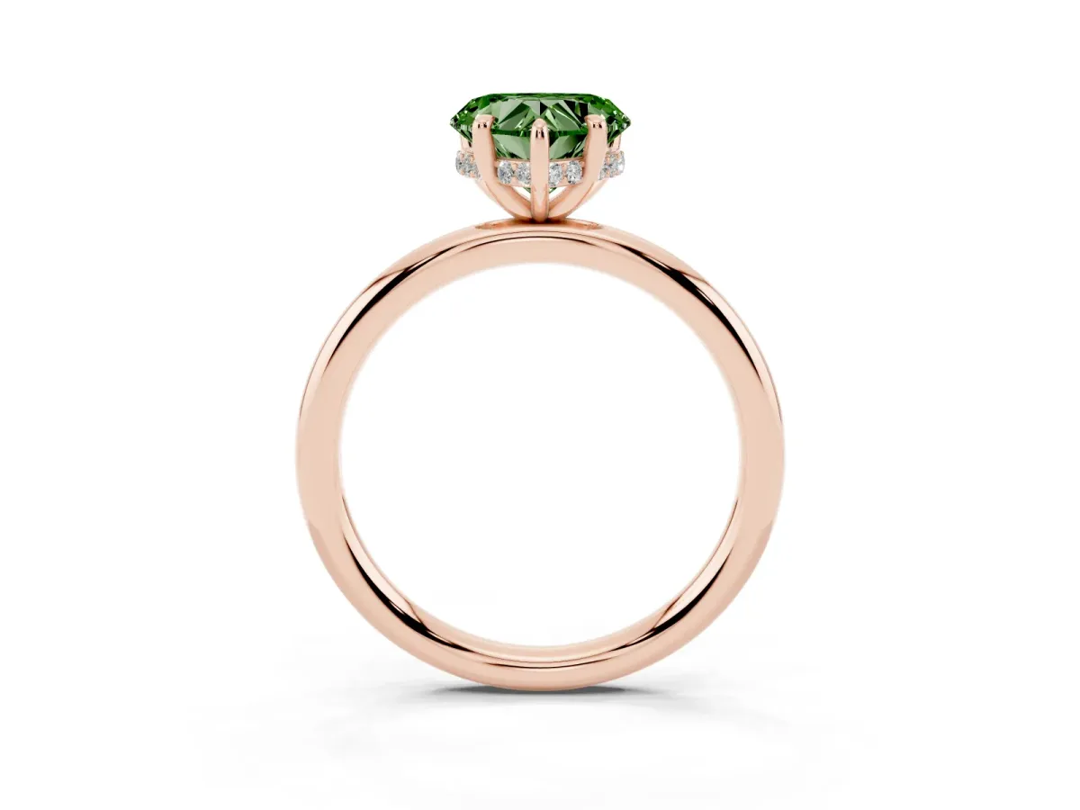 Fancy Green Heart Cut Diamond Solitaire Ring with Thin Band and Four-Prong Setting Rose gold