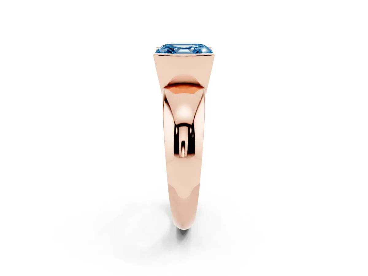 Fancy Blue Asscher Cut Solitaire Tension Set Diamond Ring with Wide Band Rose gold